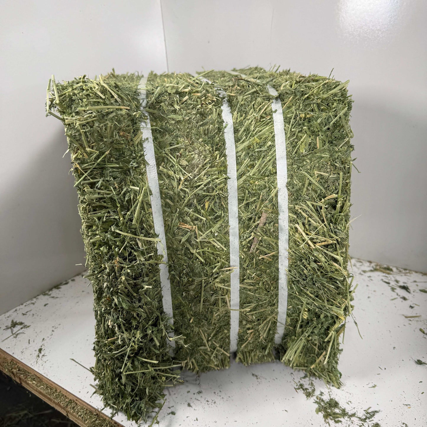 Western (Utah) steamed alfalfa bale with high leaf retention, bundled in 18 bales with delivery and forklift stacking service.